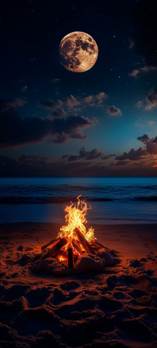 Beach Bonfire Under Moon - Related OpersCraft wallpaper