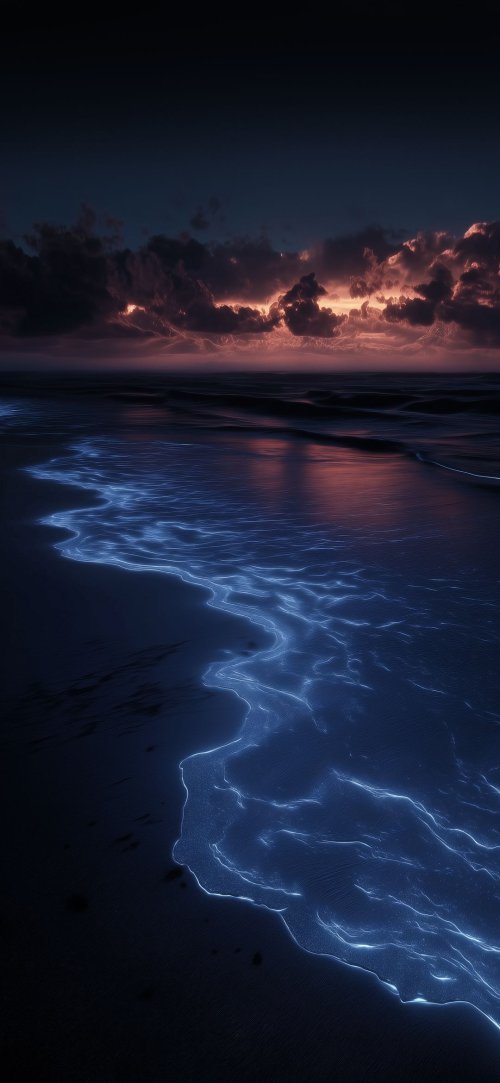 Bioluminescent Shoreline at Dusk
