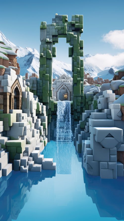 Blocky Mountain Oasis - Related StockWalls wallpaper