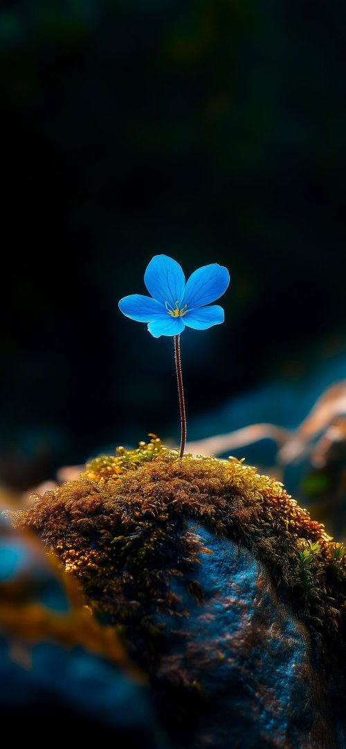 Blue Flower on Moss
