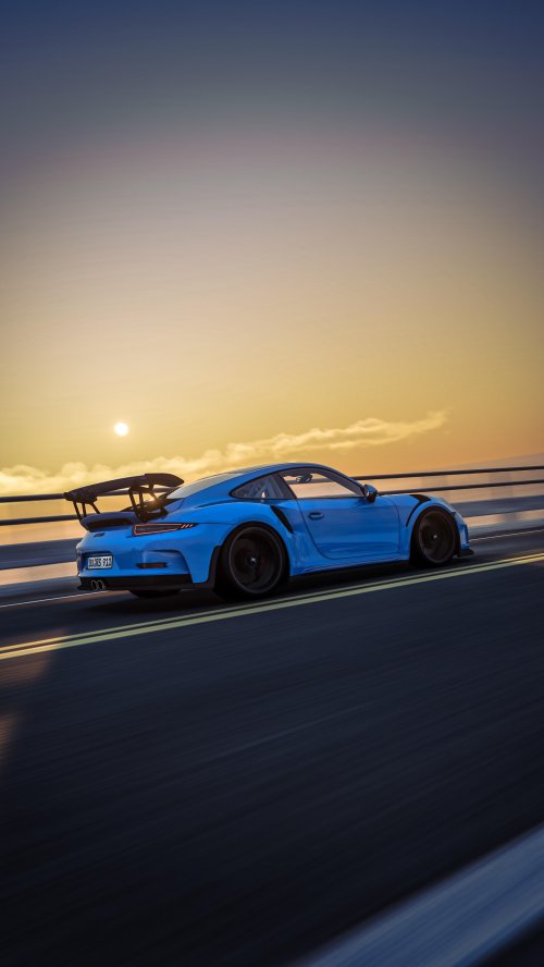 Blue Porsche Sunset Drive