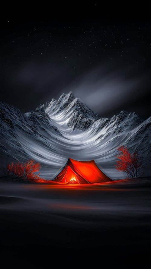 Campfire Mountain Night - vintage Wallpaper