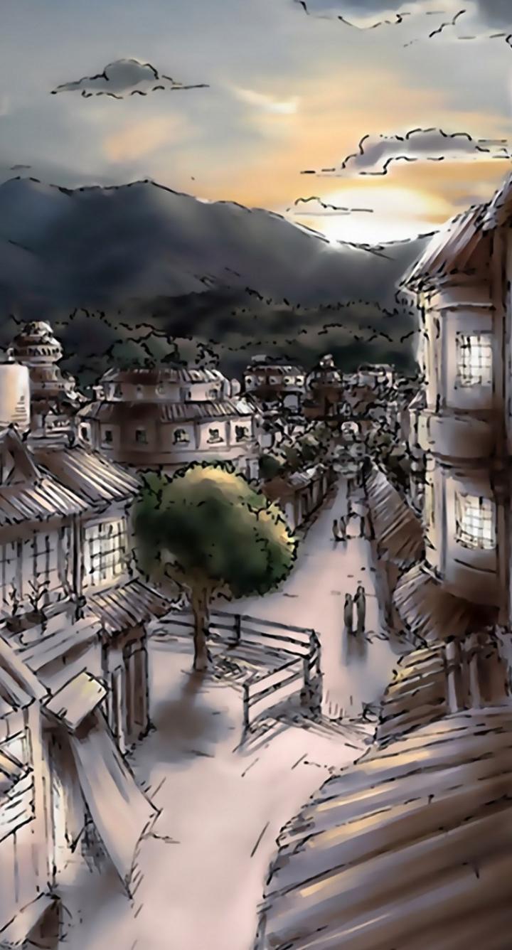 Cartoon Town Sunset View - Related OpersCraft wallpaper