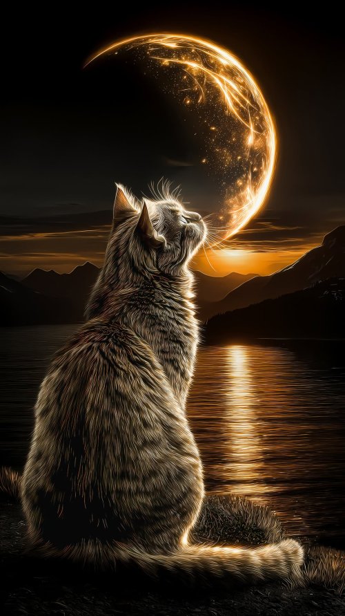 Cat and Cosmic Moon