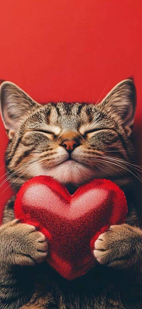 Cat Holding Heart