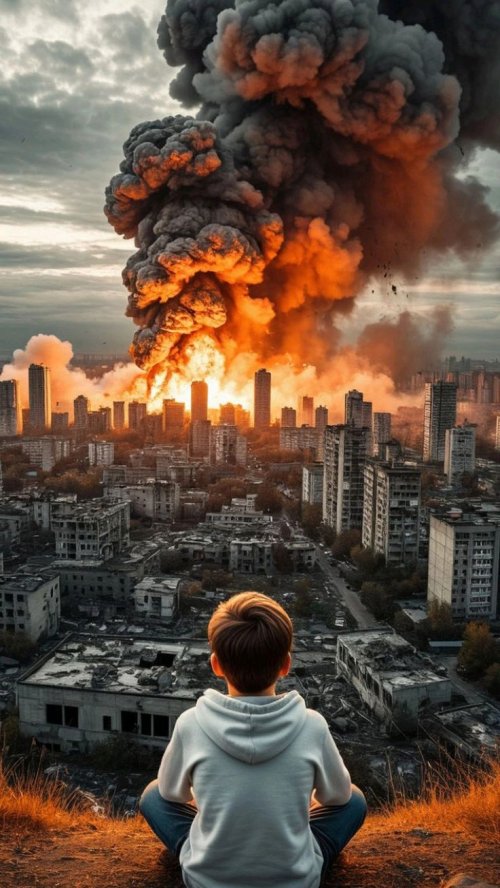 Child Gazes at City Explosion - Related Tablet wallpaper