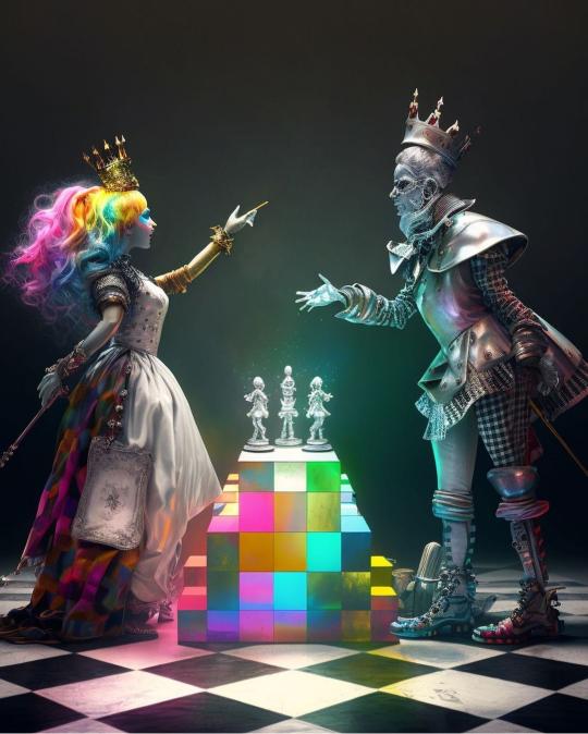 Chromatic Chessboard Encounter - fantasy Wallpaper