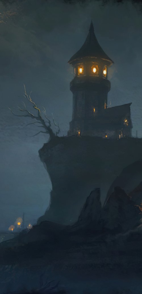 Cliffside Tower at Night - Related OpersCraft wallpaper