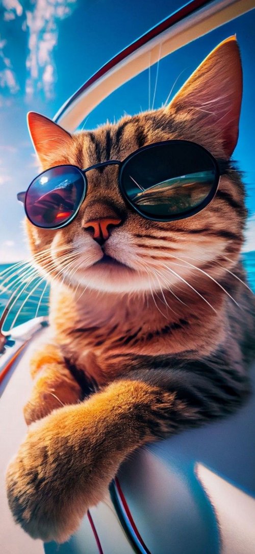 Cool_Cat_on_Sailboat - animals Wallpaper