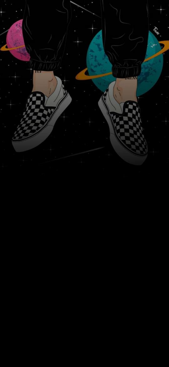 Cosmic Checkered Shoes - cartoon Wallpaper
