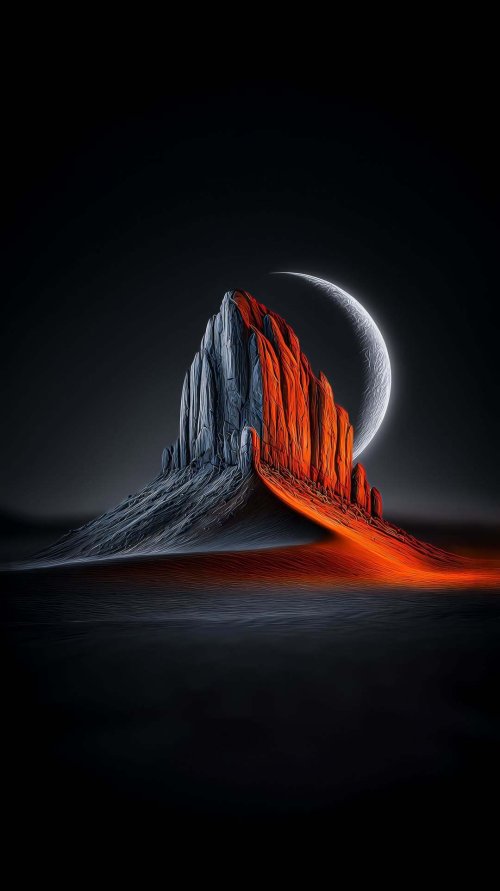 Crescent Moon Mountain - vintage Wallpaper