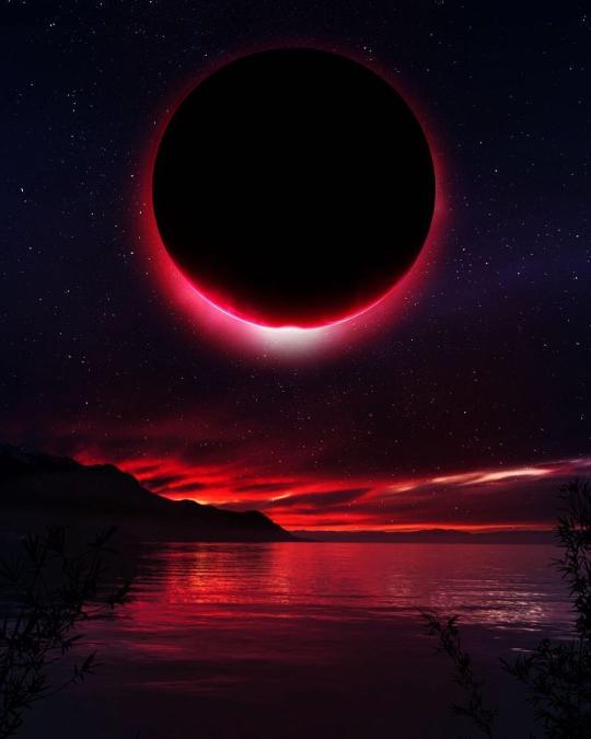 Crimson Eclipse Over Water - Related StockWalls wallpaper
