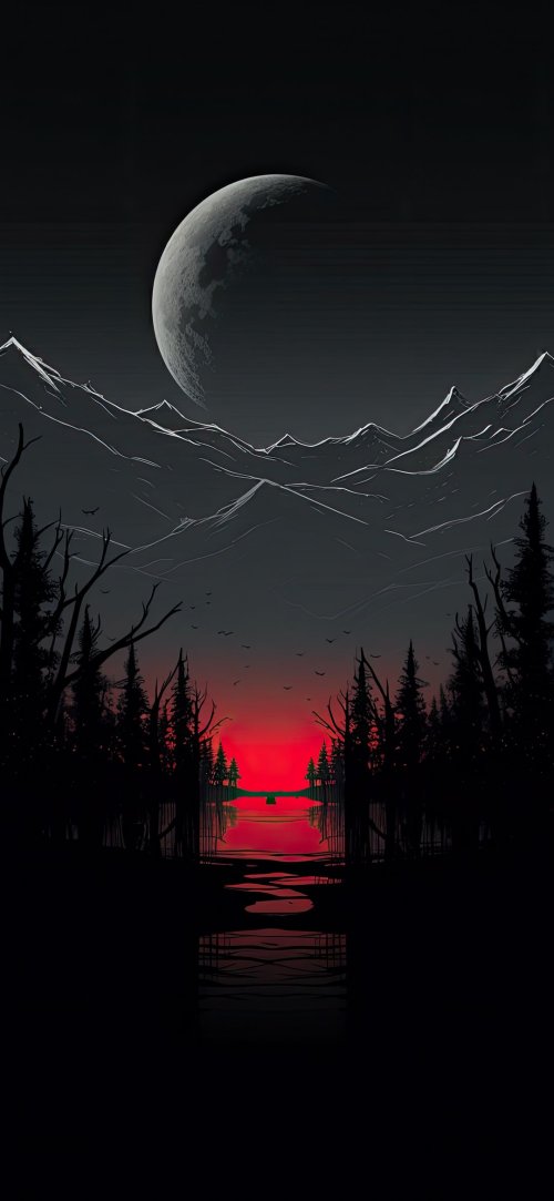 Crimson Moonlit Forest
