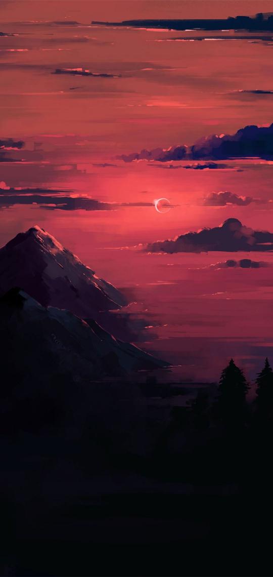 Crimson Mountain Eclipse - Related Darkify wallpaper
