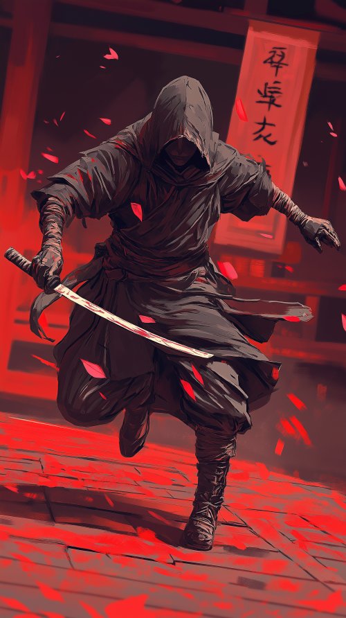Crimson Ninja Assassin Attack - art Wallpaper