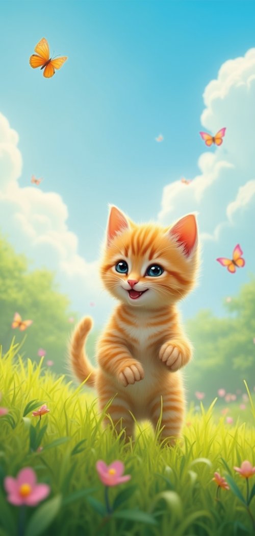 Cute Kitten and Butterflies