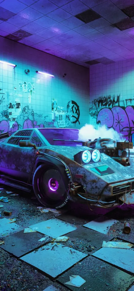 Cyberpunk Car Graffiti Garage - Related OpersCraft wallpaper
