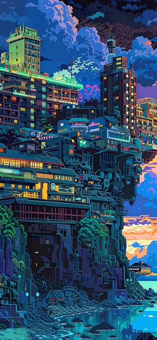 Cyberpunk Cityscape at Dusk