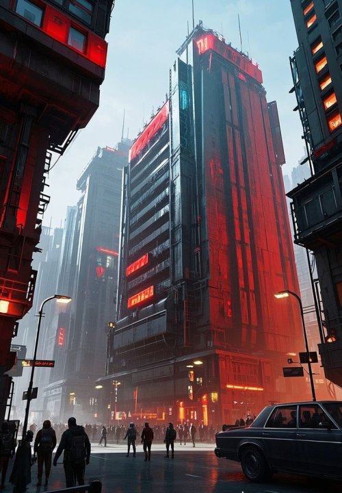 Cyberpunk Cityscape Red Glow - Related StockWalls wallpaper