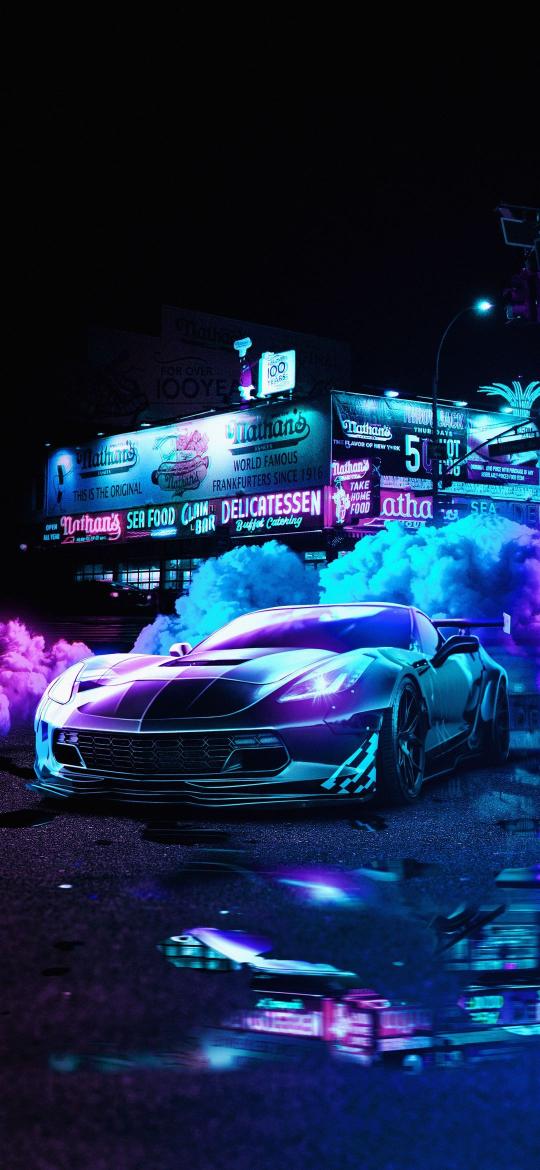 Cyberpunk Corvette Nightscape - Related OpersCraft wallpaper