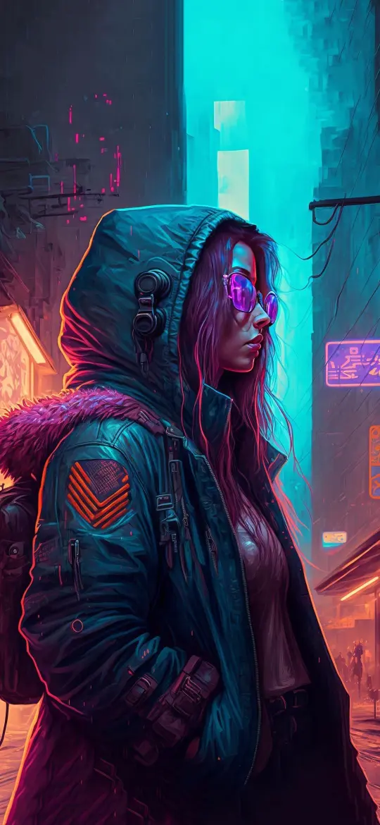 Cyberpunk Girl in City - Related StockWalls wallpaper