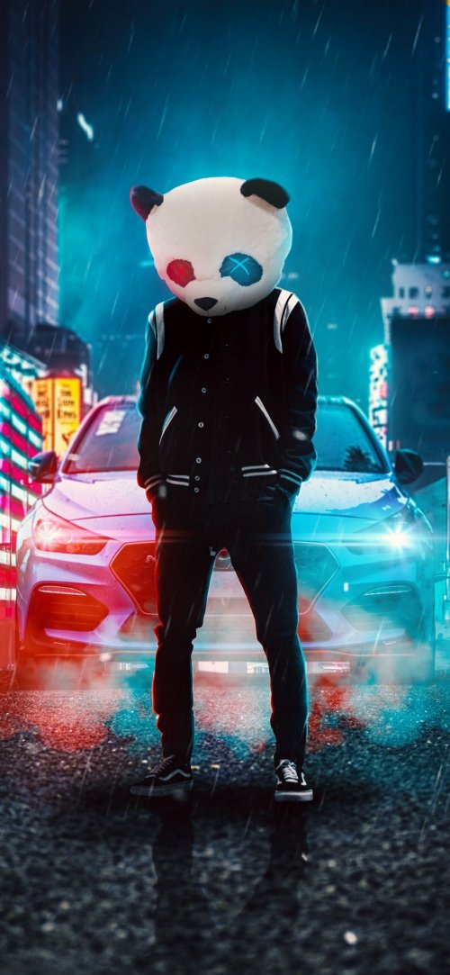 Cyberpunk Panda in Rain - Related StockWalls wallpaper