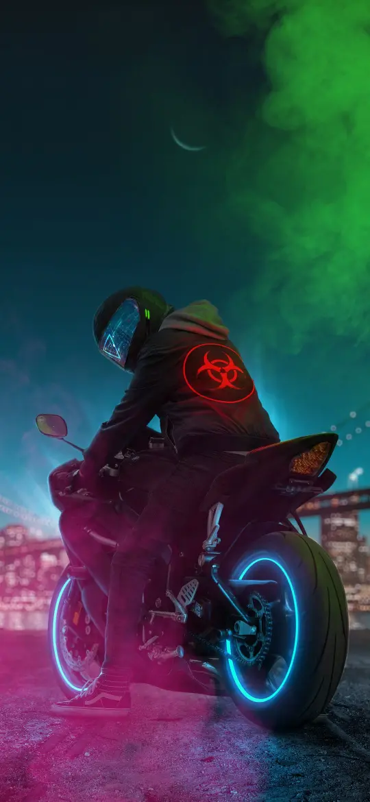 Cyberpunk Rider at Night - Related StockWalls wallpaper