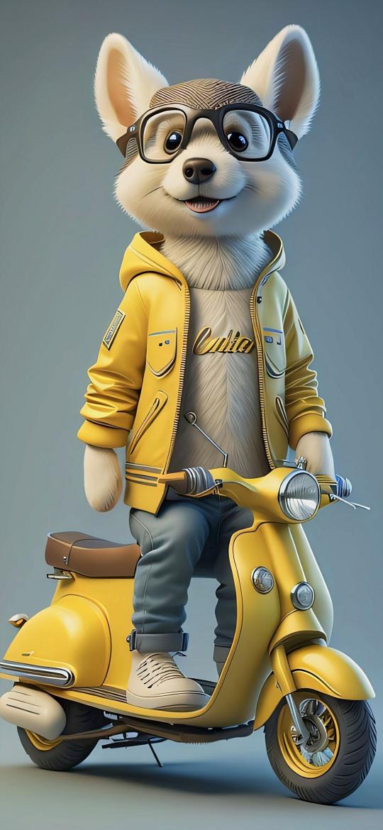 Dog on Yellow Scooter - animals Wallpaper