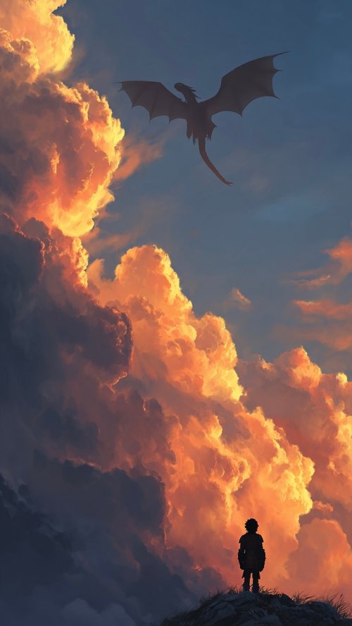 Dragon and Boy Sunset