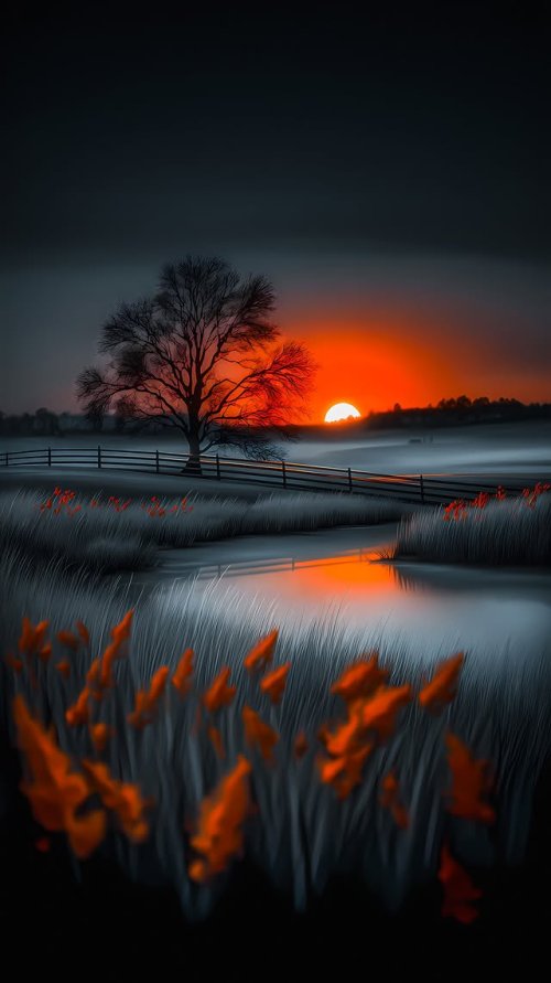 Fiery Sunset Landscape