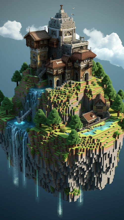 Floating Minecraft Island Castle - minecraft Wallpaper