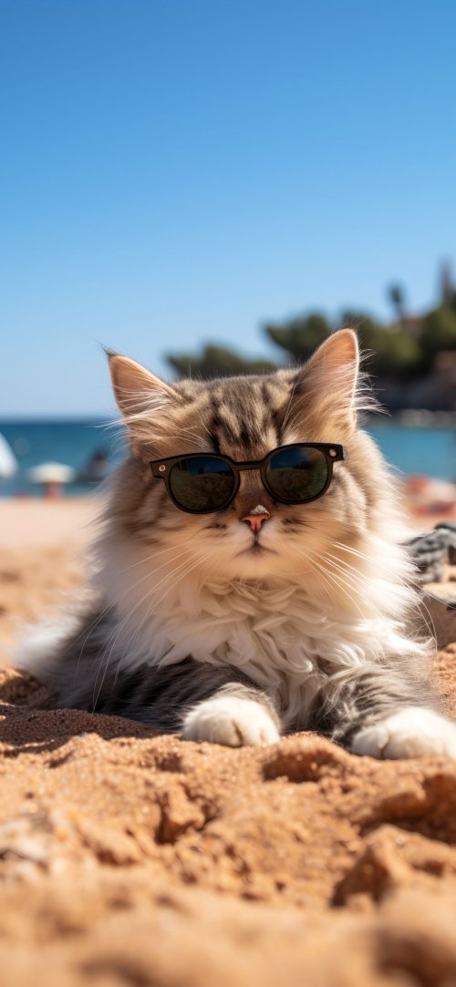 Fluffy_Cat_Beach_Sunglasses - animals Wallpaper