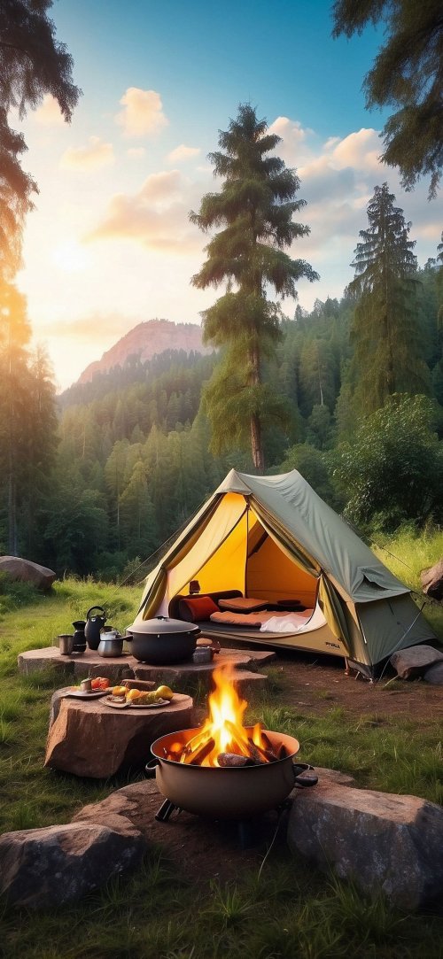 Forest Camping Sunset Scene - Related OpersCraft wallpaper