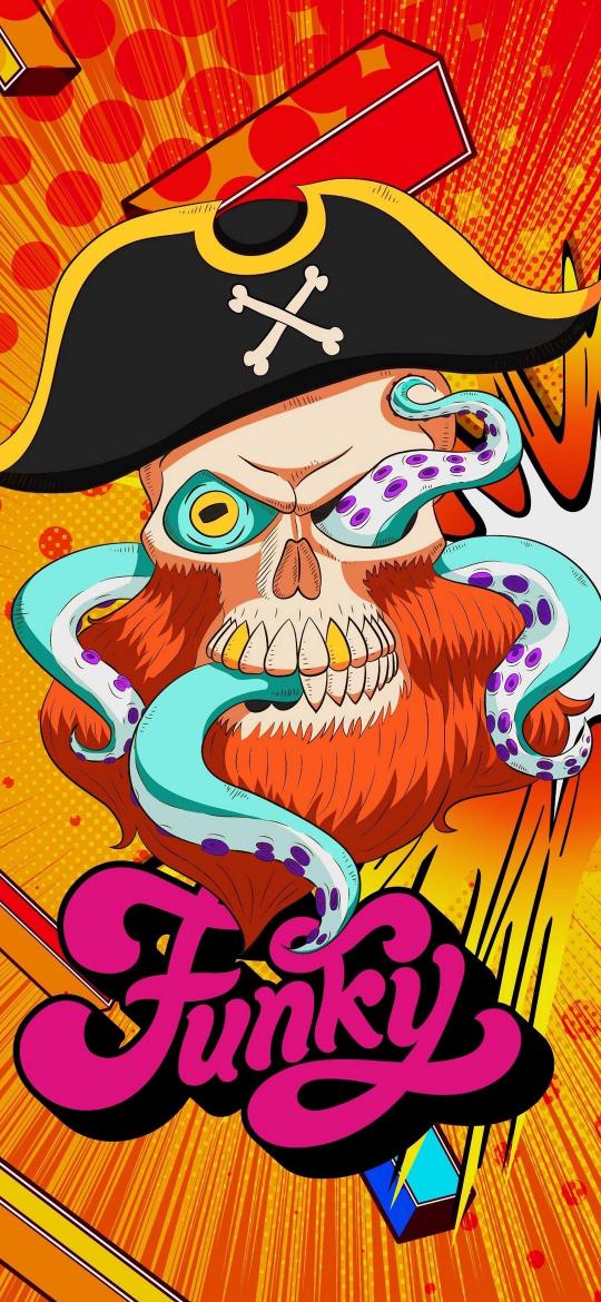 Funky Pirate Skull - cartoon Wallpaper
