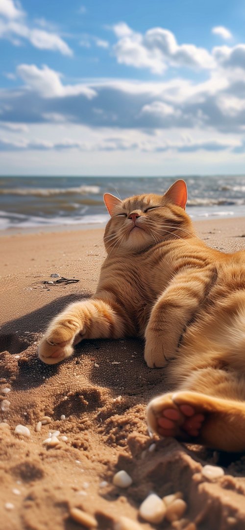 Ginger_Cat_Beach_Nap - animals Wallpaper