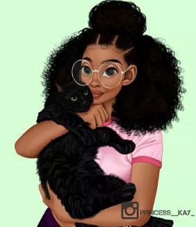 Girl and Black Cat - girl Wallpaper