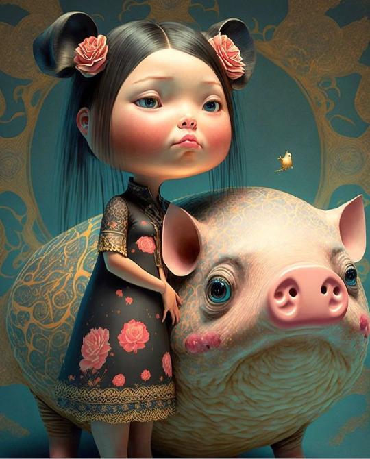 Girl and Ornamental Pig - Related OpersCraft wallpaper