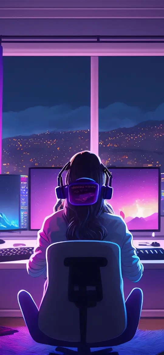 Girl Gaming at Night