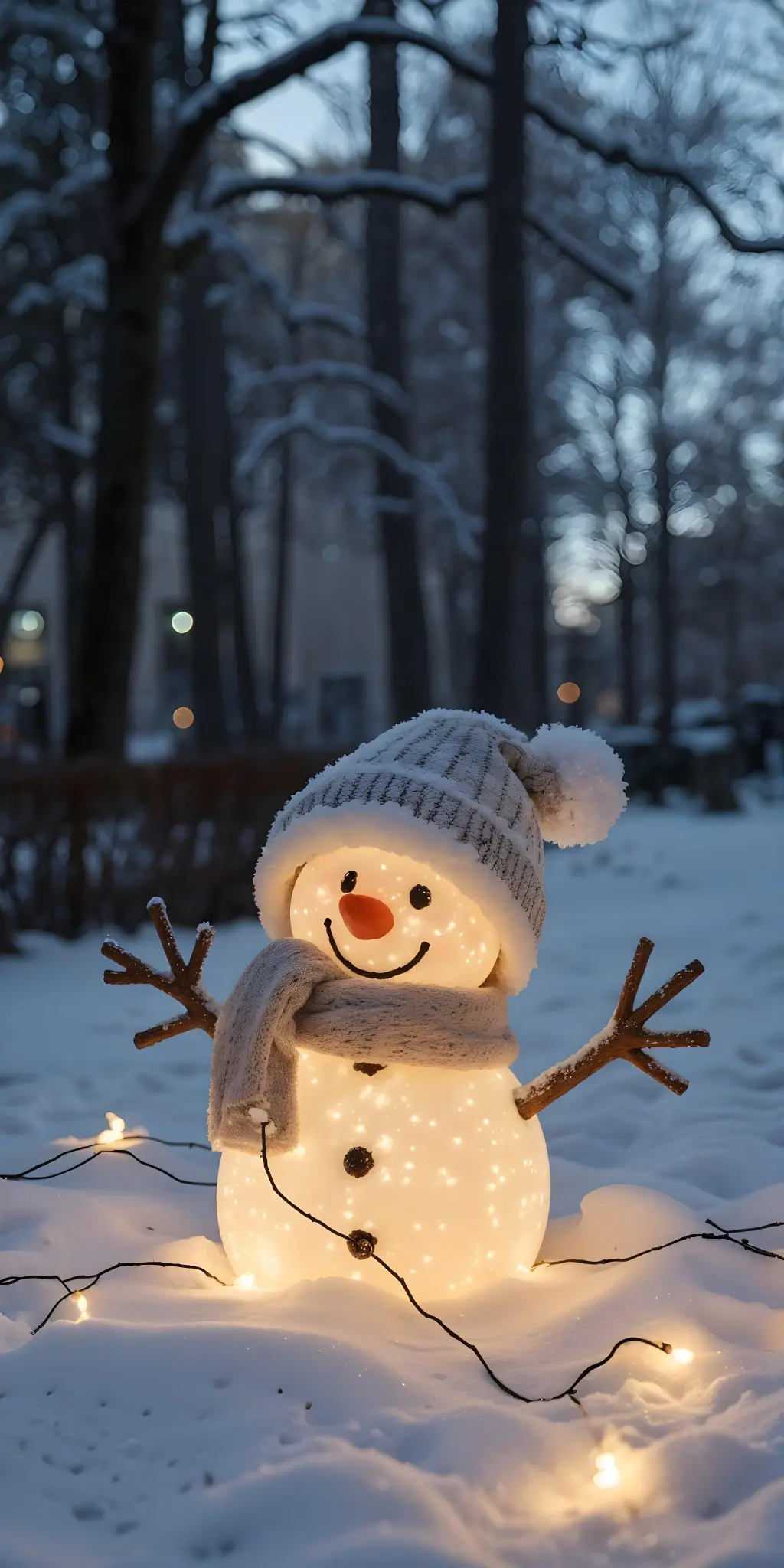 Glowing Snowman in Winter