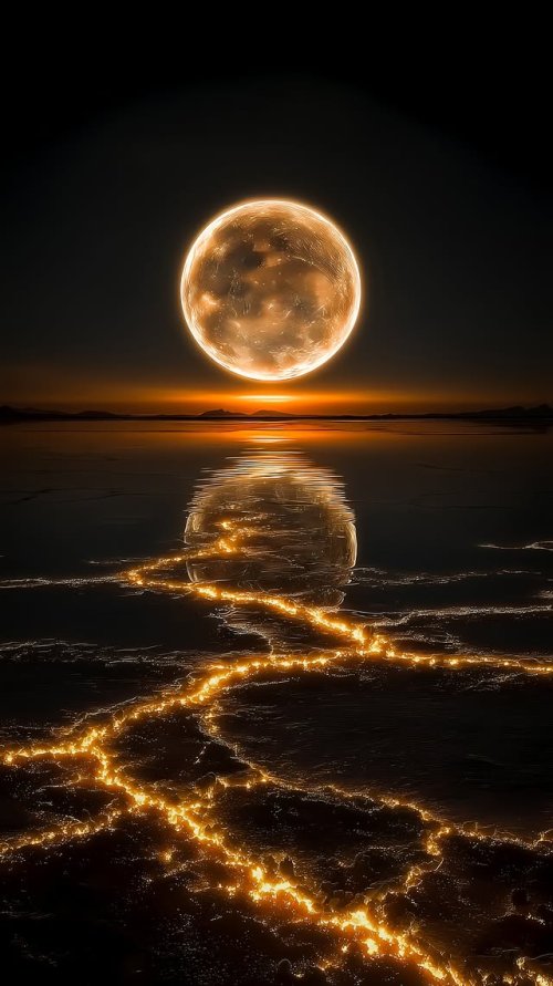 Golden Moon Reflection