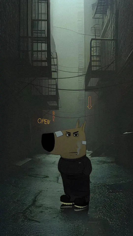 Grumpy Dog Alleyway - cartoon Wallpaper