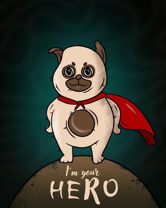 Heroic Pug Cartoon
