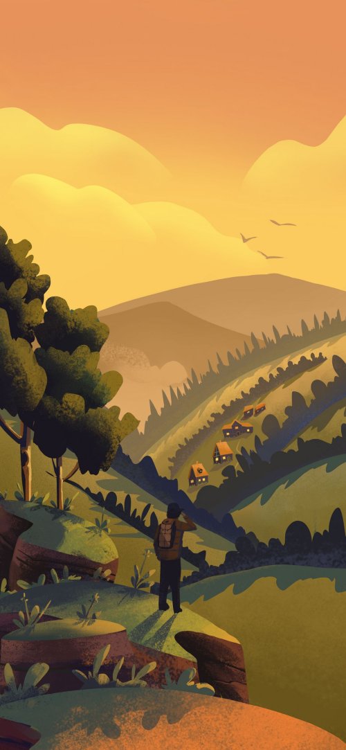 Hiker Overlooking Village