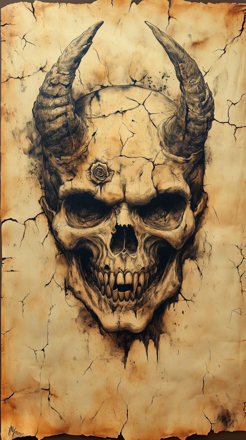 Horned Skull on Parchment