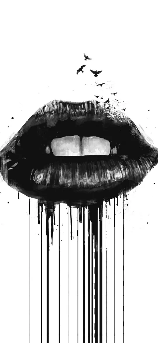 Ink Lips and Birds - abstract Wallpaper
