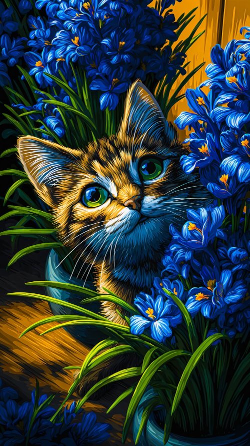 Kitten Among Blue Flowers - Related StockWalls wallpaper