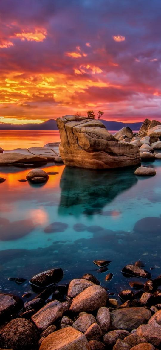 Lake Tahoe Sunset Rocks - beach Wallpaper