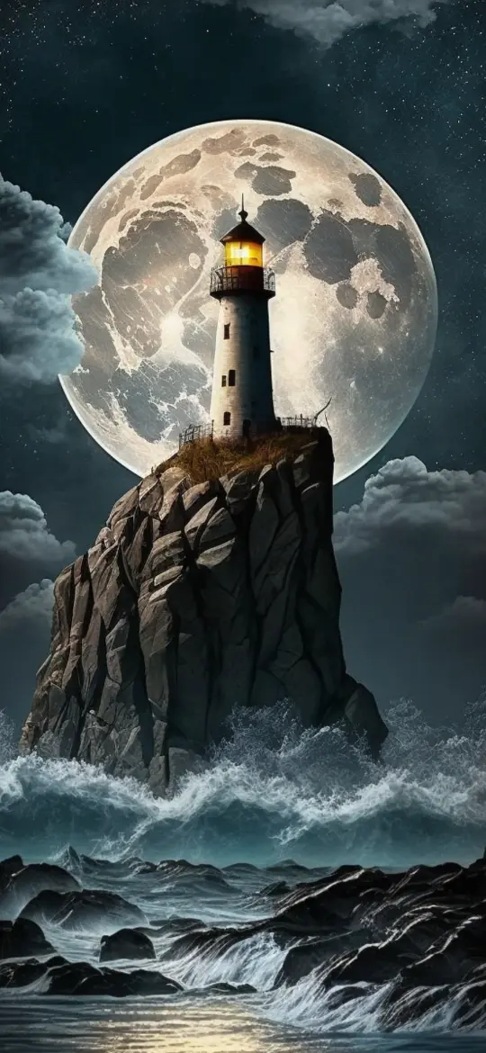 Lighthouse Under Moonlight - Related StockWalls wallpaper