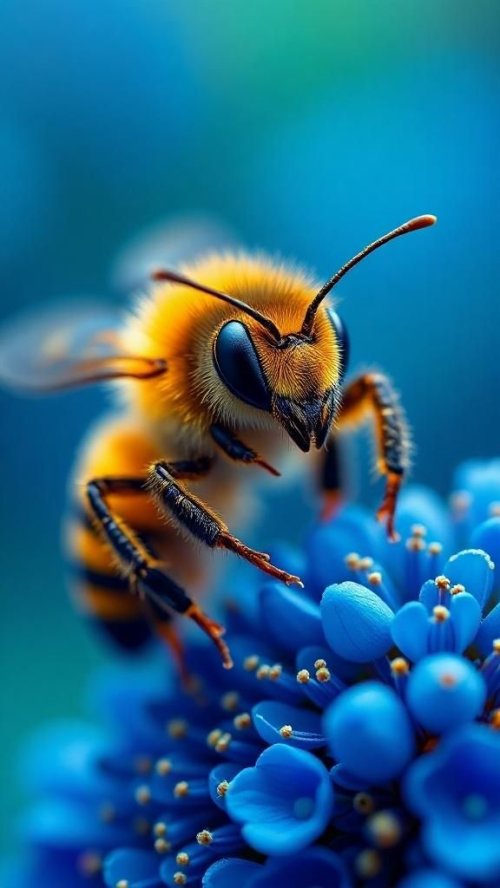 Macro Bee on Blue Flower - Related StockWalls wallpaper