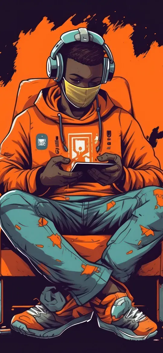 Masked Gamer in Orange - cartoon Wallpaper